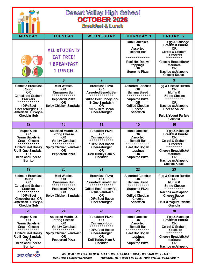 DVHS October Lunch is available at schoo.
