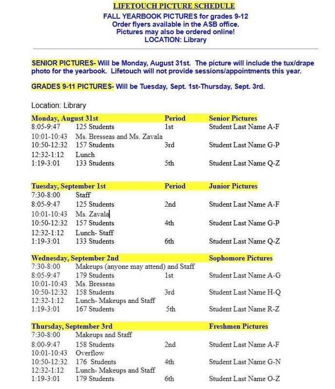 Fall Picture Schedule