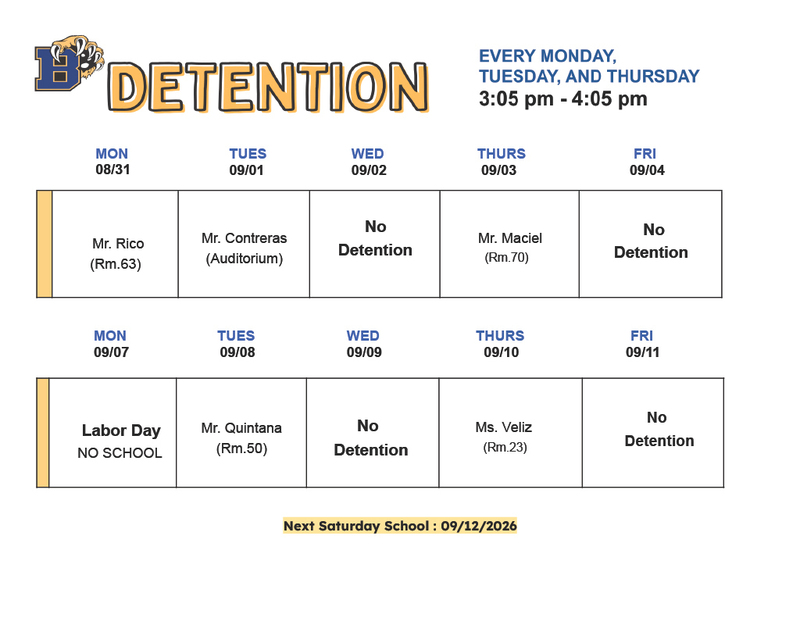 Detention Schedule