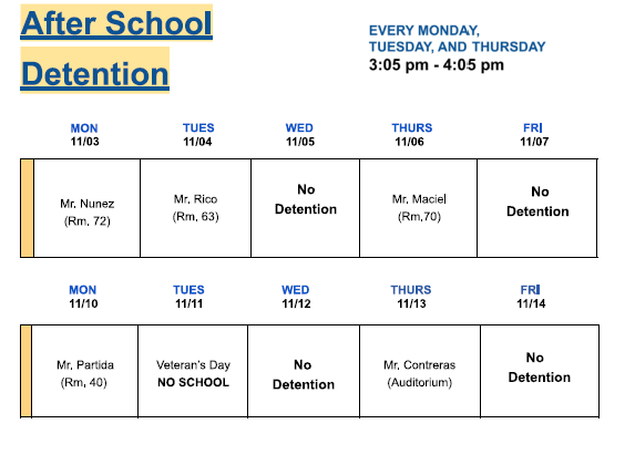 Detention Schedule