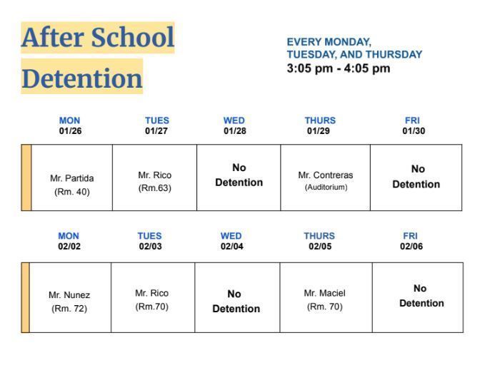 Detention Schedule