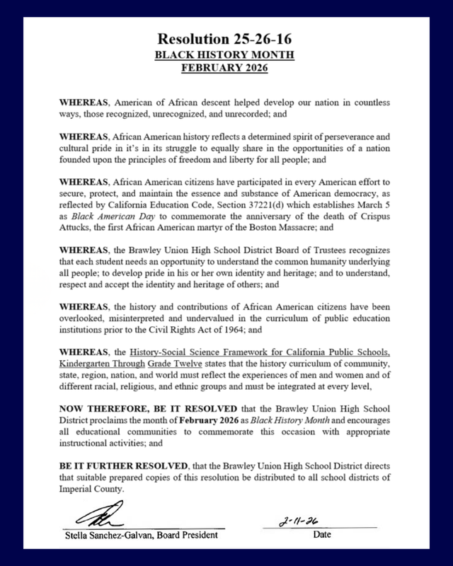 BUHSD Black History Month Resolution