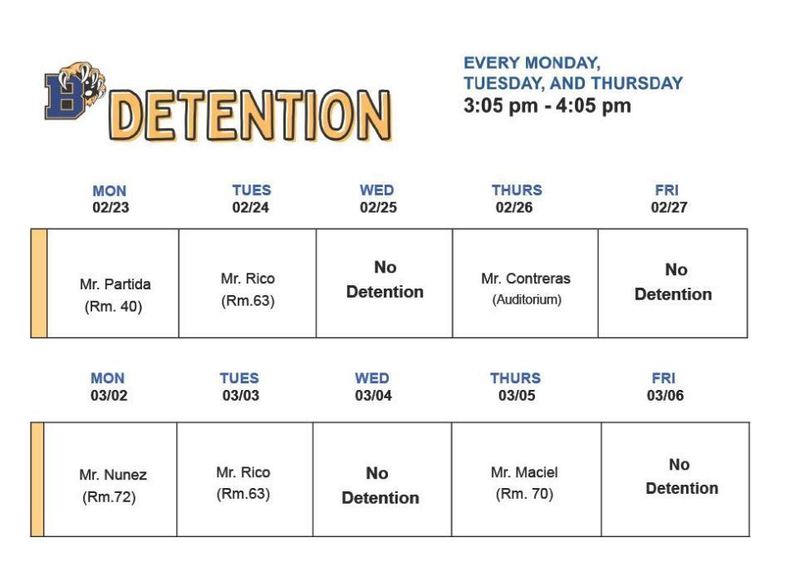 Detention Schedule