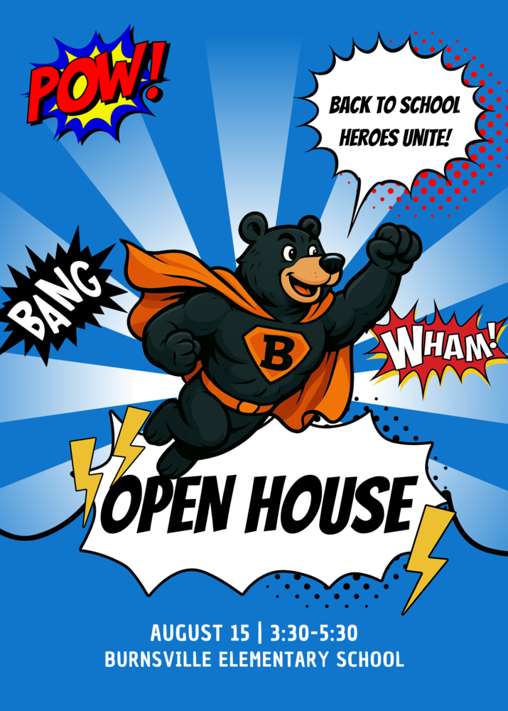 super hero bear announcing open house