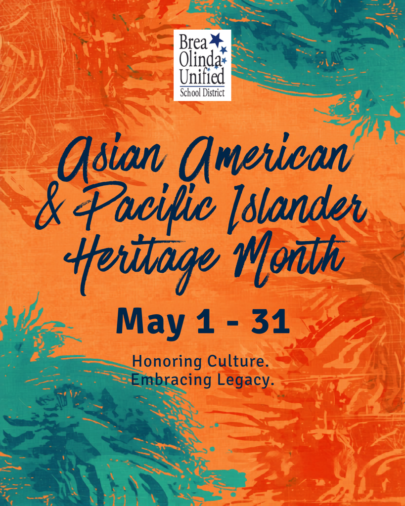 A decorative design image with organd and sea green splashes of color. Text on image with Asian American & Pacific Islander Heritage Month