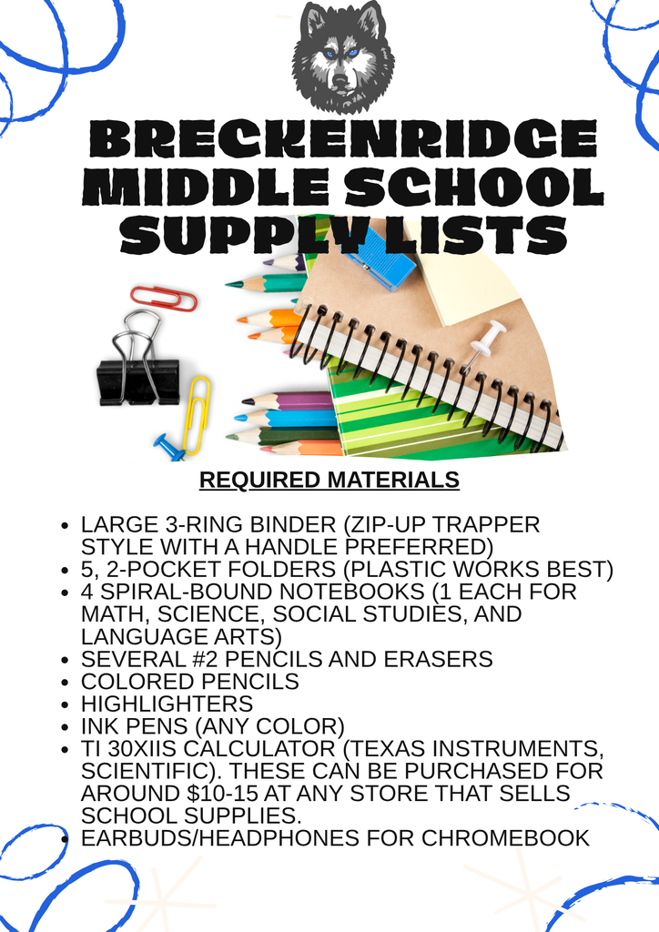 Middle School Supply Lists