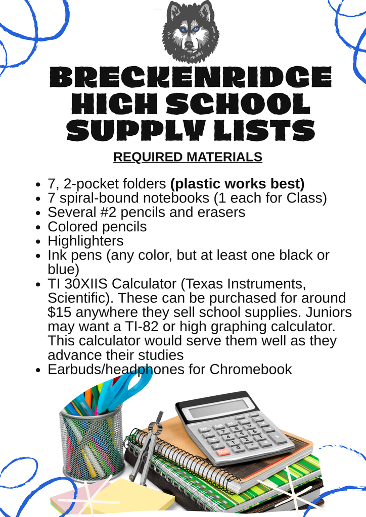 High School Supply Lists