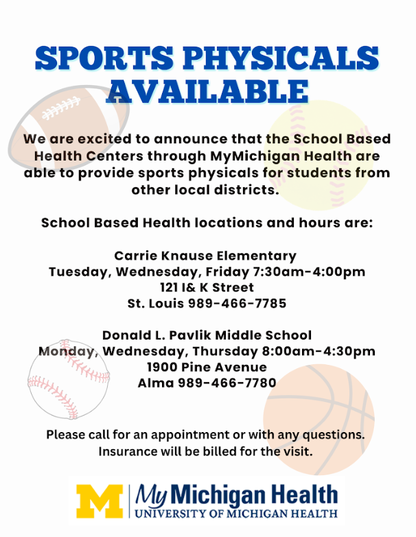 Sport Physicals available
