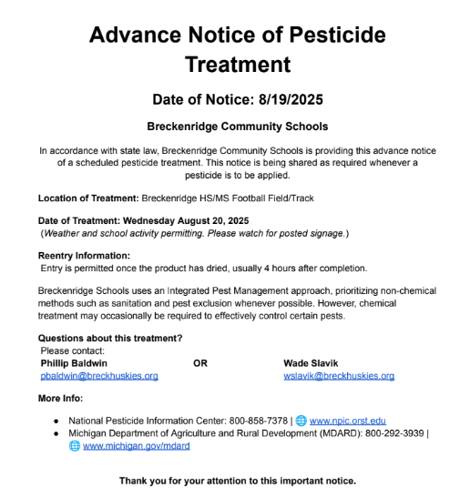 Notice of Pesticide Treatment