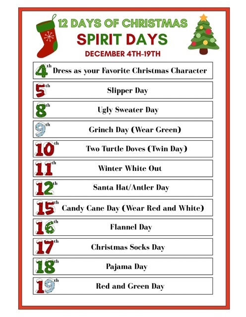 12 days of Christmas spirit days 