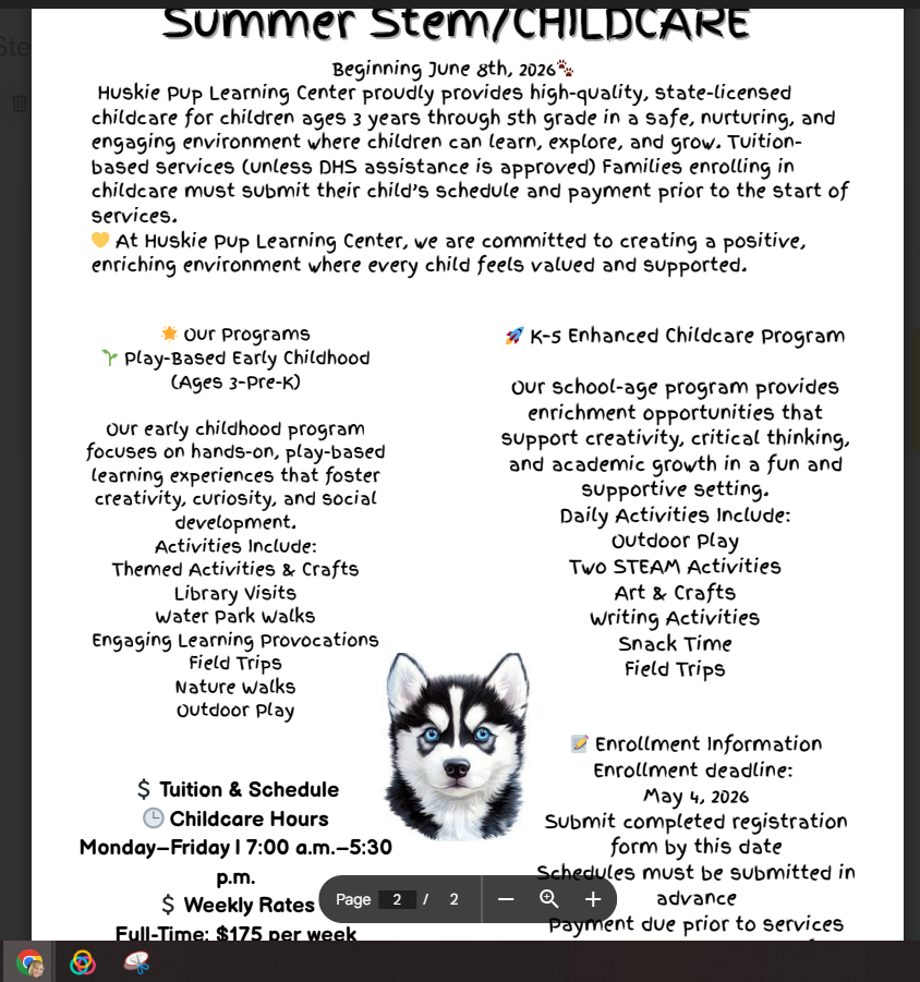 HPLC Summer childcare
