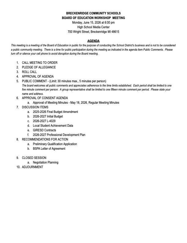 June 15 Workshop Agenda