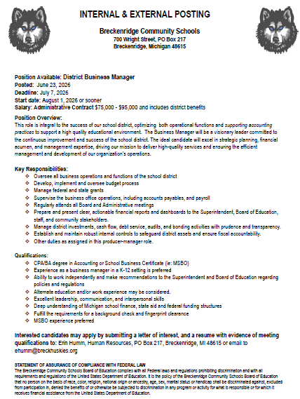BUSINESS MANAGER POSTING