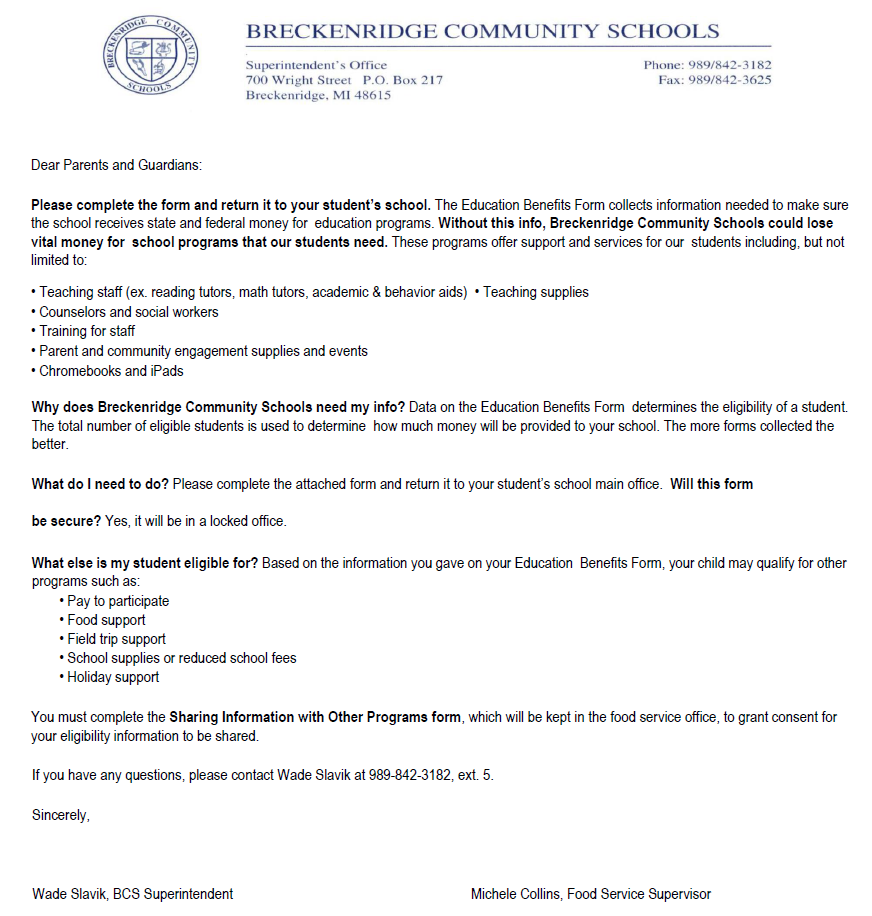 Food Service Letter 26-27