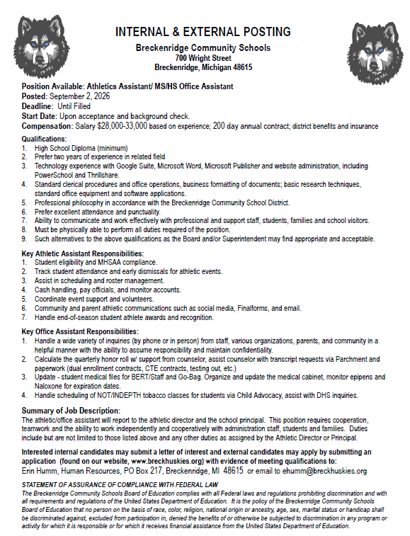 athletics assistant