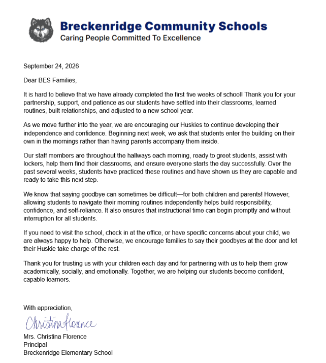 principal parent not entering building letter 9-24-26