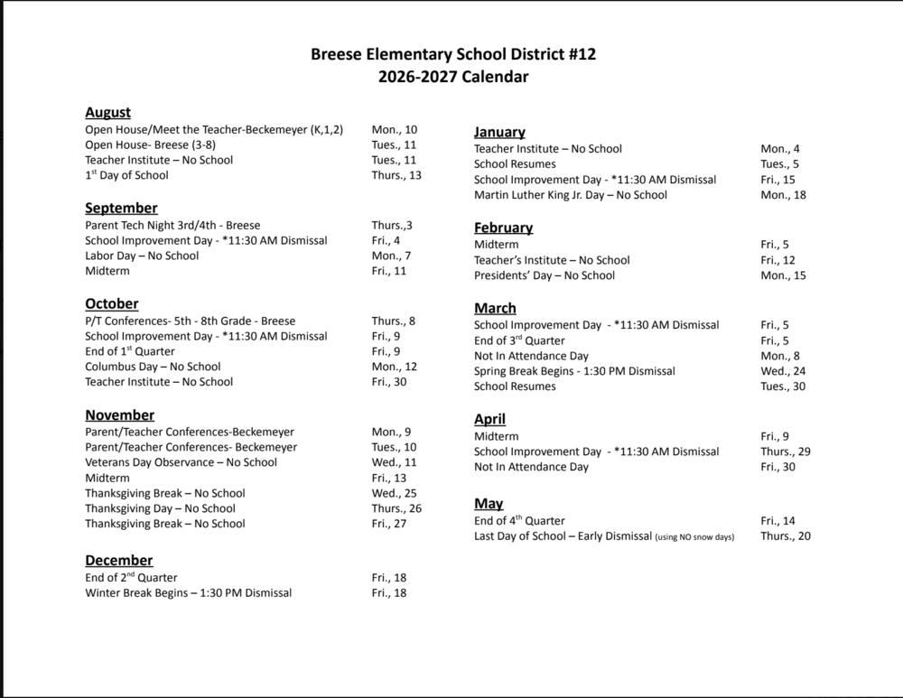 District Calendar 2026-2027