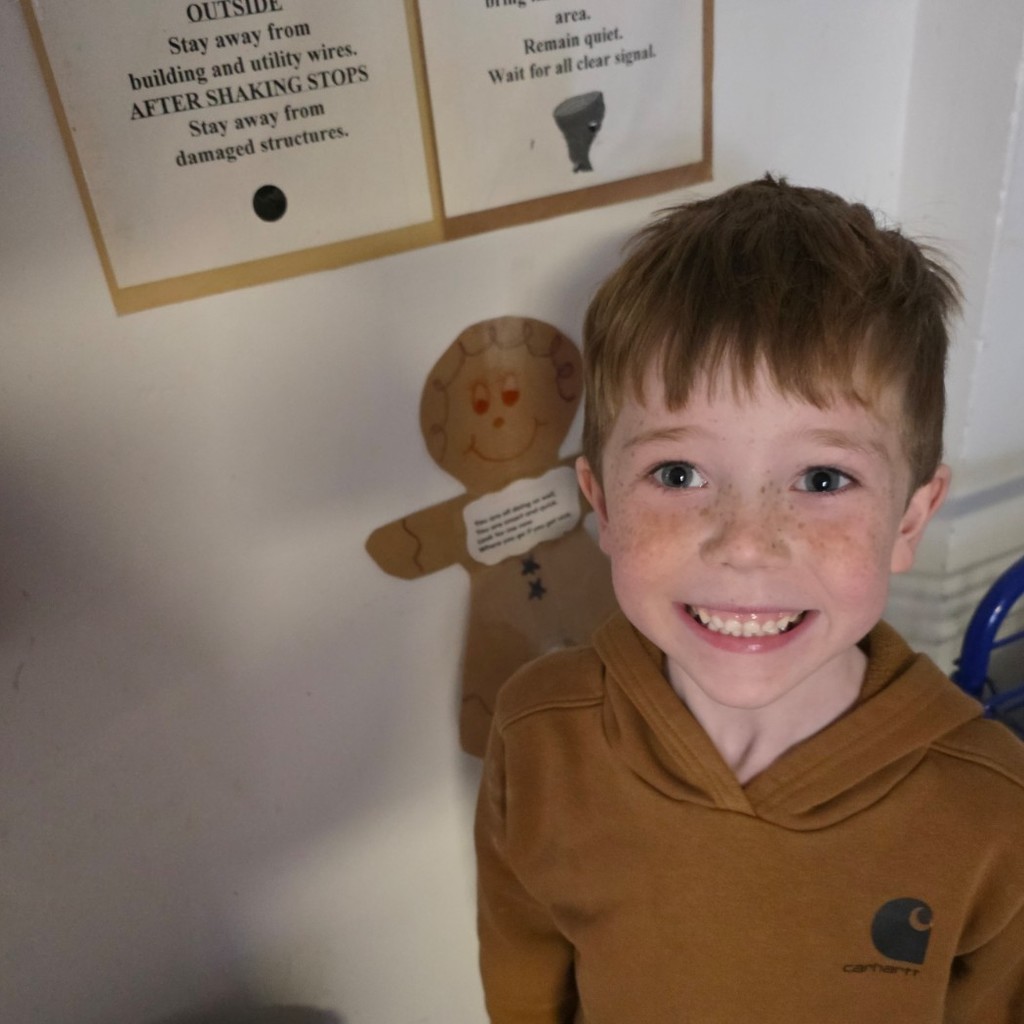 He stayed just outside the gym so he wouldn't get stepped on.