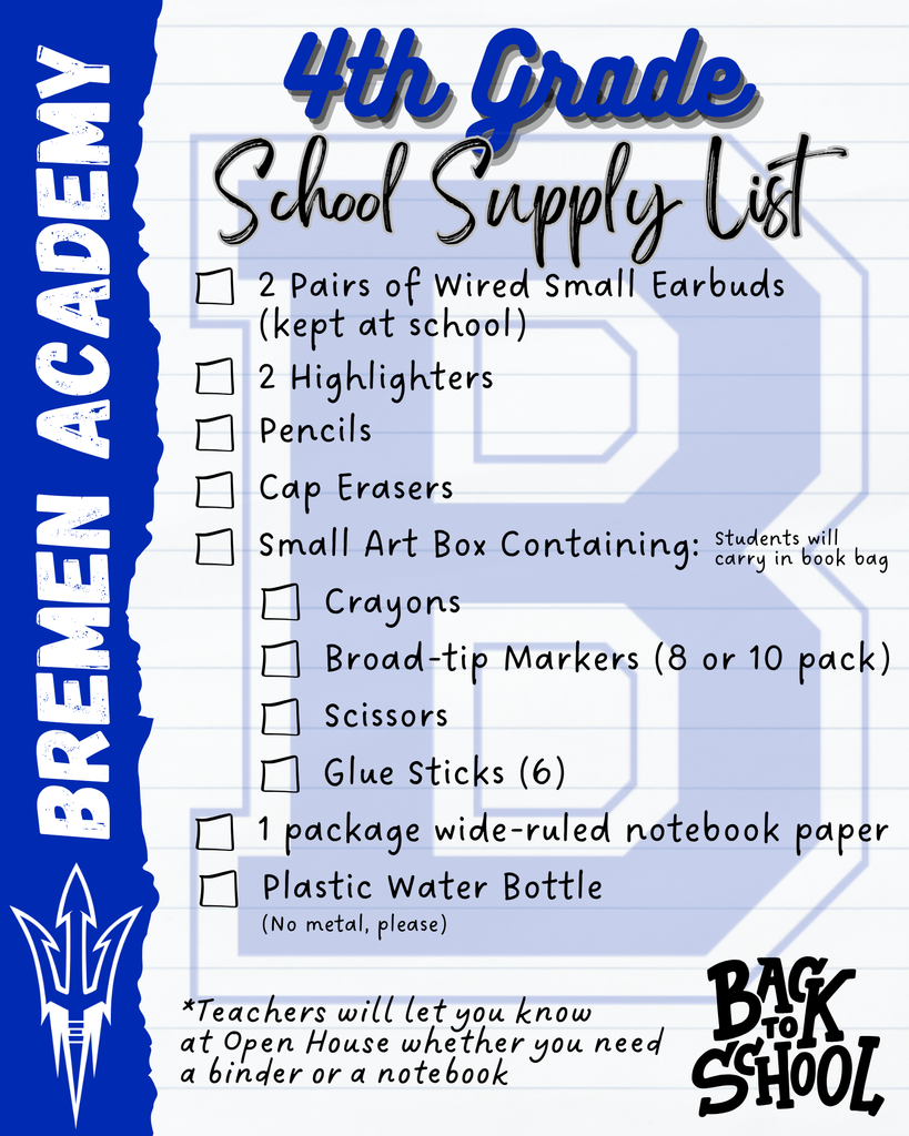 4th grade school supplies