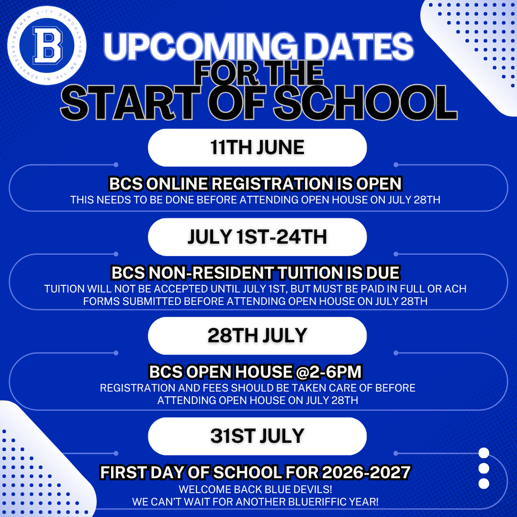 upcoming dates for the start of school