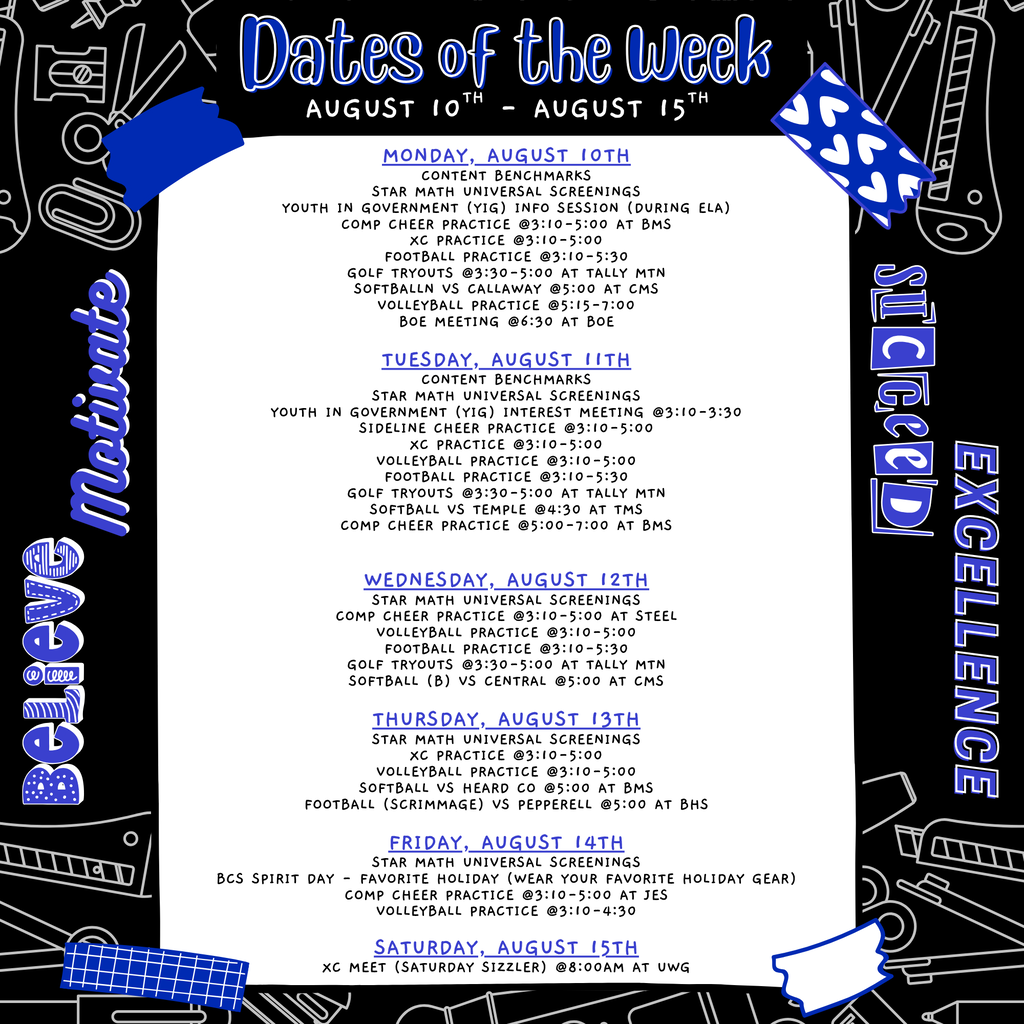 Dates of the week
