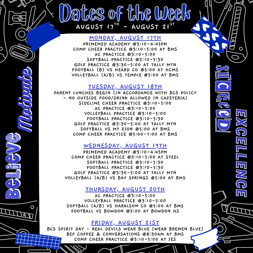 Dates of the week