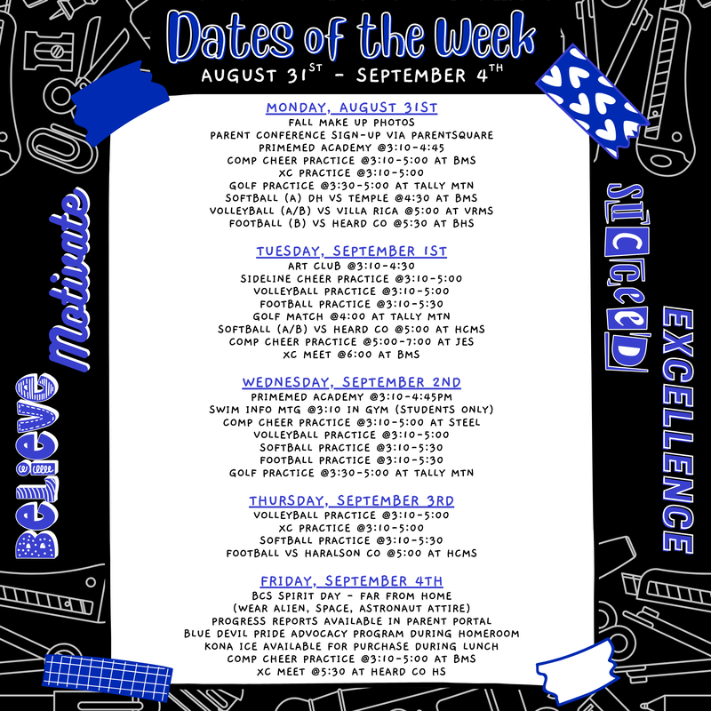 dates of the week
