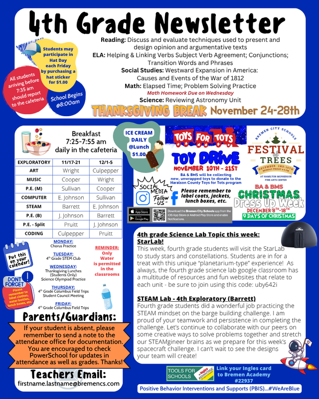 4th grade Newsletter