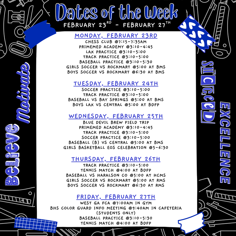 Dates of the week
