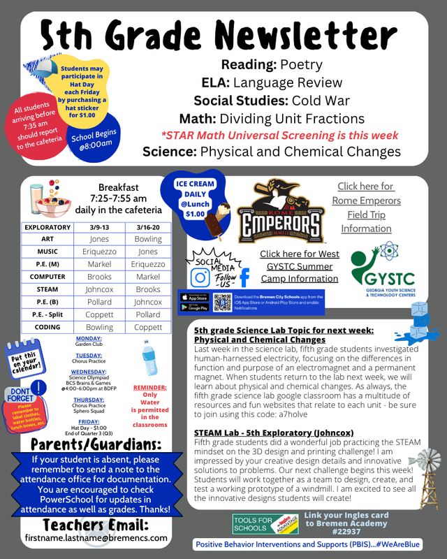 5th grade Newsletter