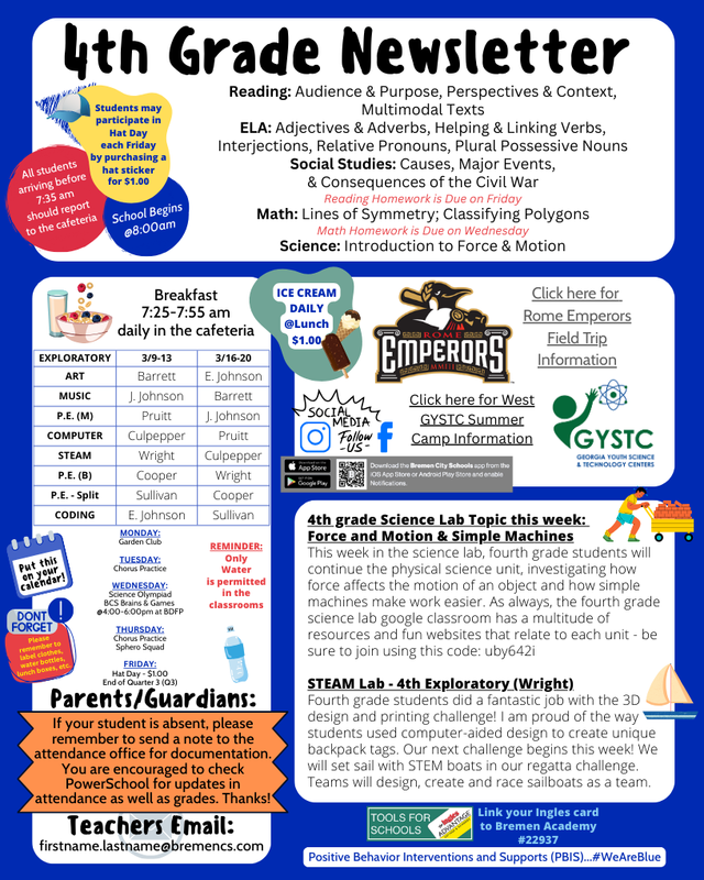 4th grade Newsletter