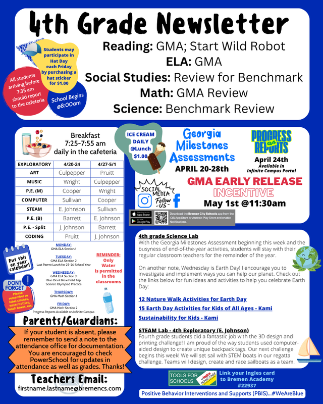 4th grade Newsletter