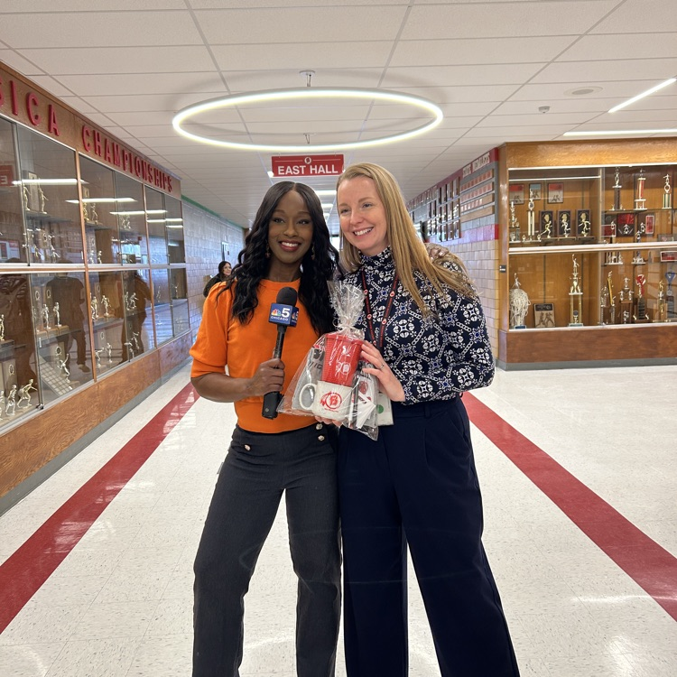 Regina Waldroup posing with principal Dr  Jessica Rucinski 