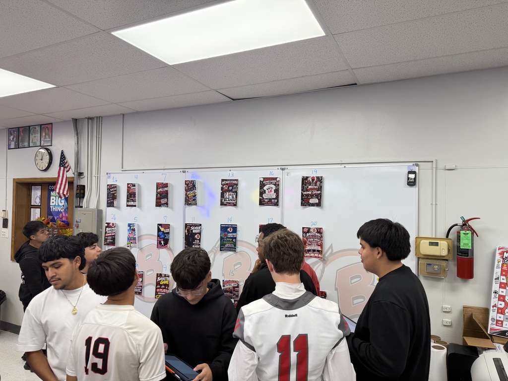 Bremen High School Sports & Entertainment Marketing students display promotional flyers they created for upcoming school events using advertising strategies and AI tools. Jaime Mendez was selected as the winner of the 2026 Flyer Competition.