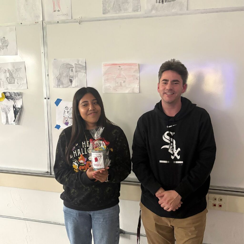 This week’s Deans’ Diamonds honorees: Brendan and Stephanie, recognized for keeping their phones in their lockers and being ready to learn, and Ophelia, who earned a passing grade in Mr. Wicks’ class and received applause from her classmates.
