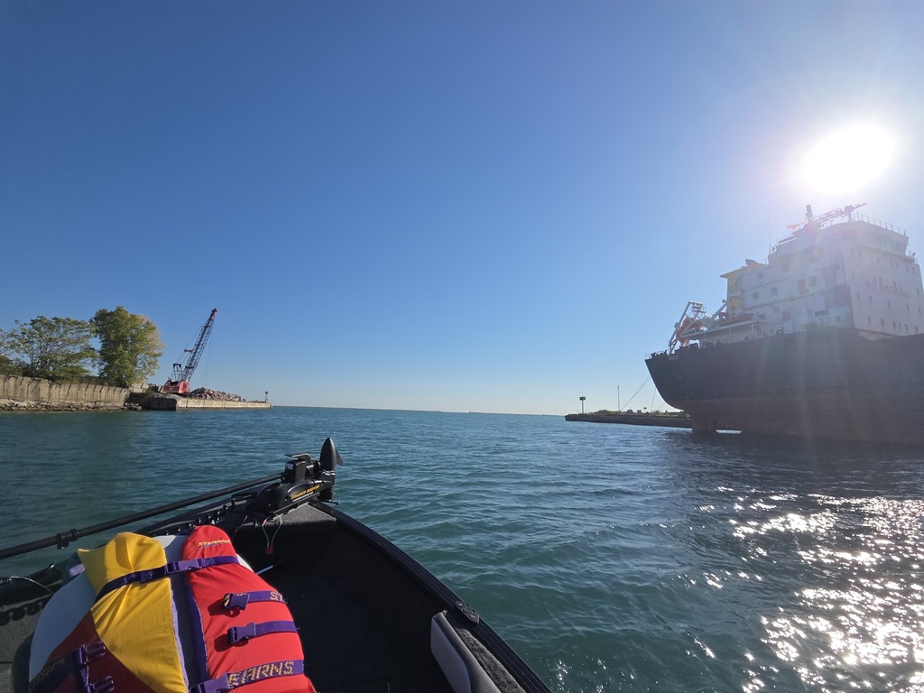  View of the water from the front of a bass fishing boat during the D228 Tournament.