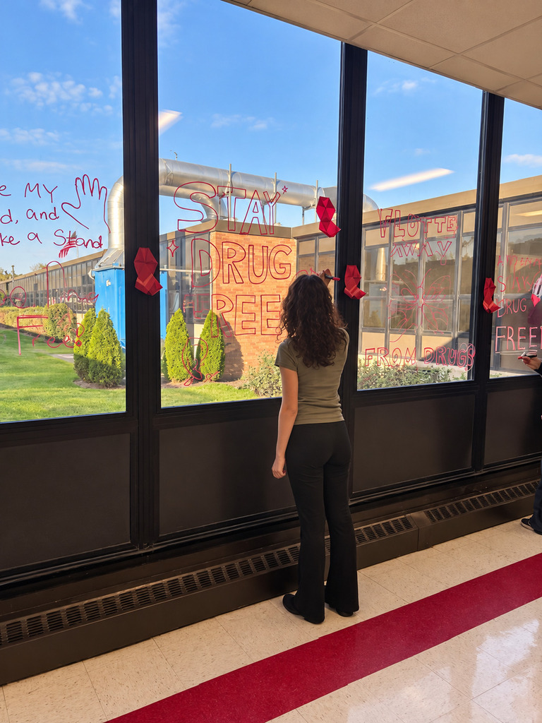 Snowball team members and student volunteers decorate school hallways and windows with positive, encouraging messages for Red Ribbon Week.