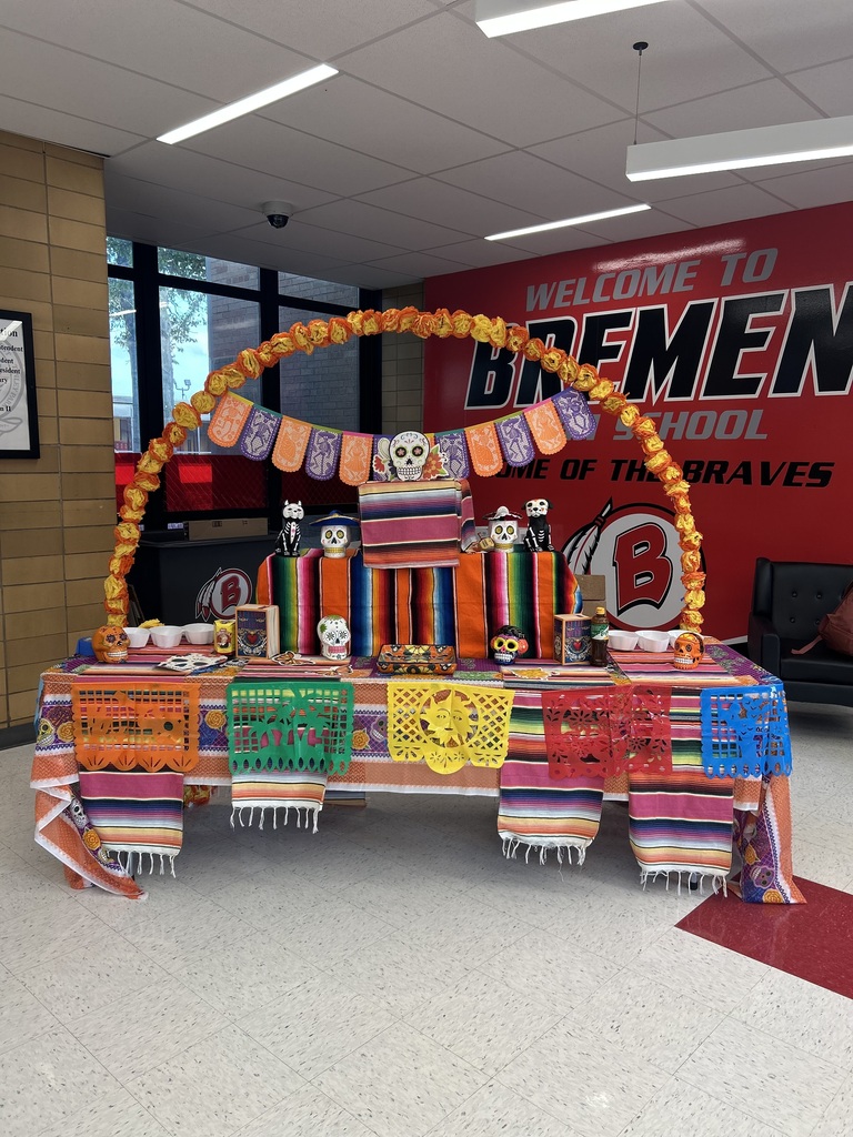 A Día de Muertos ofrenda created by Bremen’s World Language Club to honor loved ones