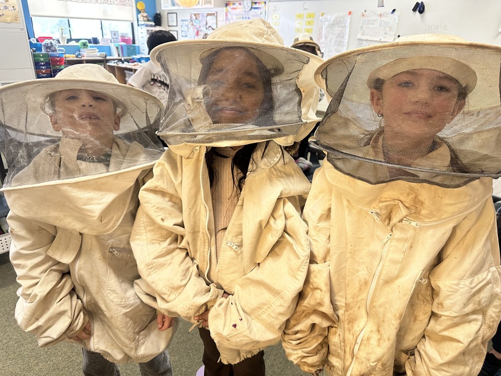 3 students in bee keepers outfits