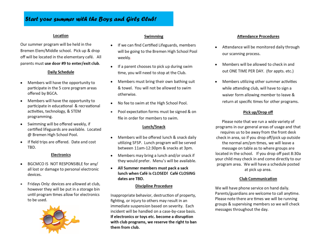 BGC 2026 Summer Program information Brochure.