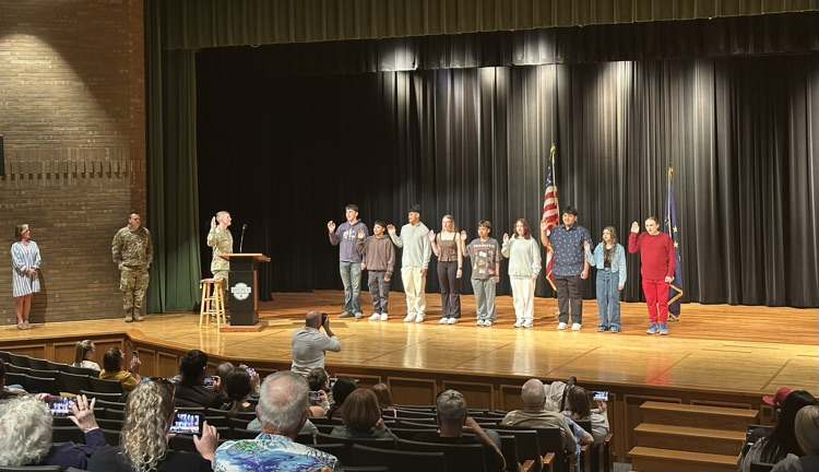 students on stage 