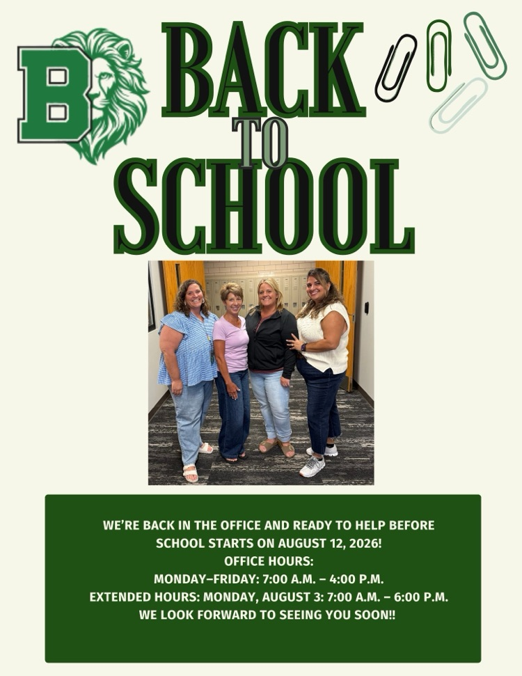 back to school- We’re back in the office and ready to help before school starts on August 12, 2026!  Office Hours: Monday–Friday: 7:00 a.m. – 4:00 p.m. Extended Hours: Monday, August 3: 7:00 a.m. – 6:00 p.m.  We look forward to seeing you soon!