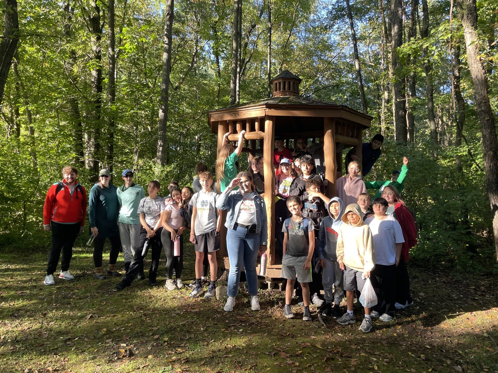 The hiking club in front of the gazebo.