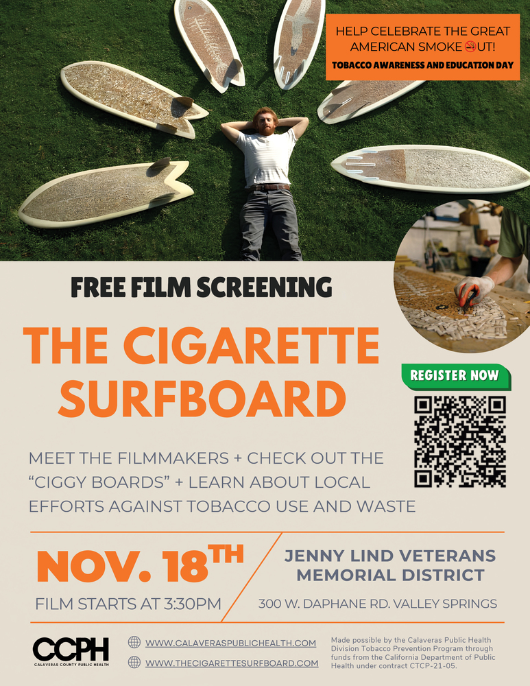 The Cigarette Surfboard free film screening flyer