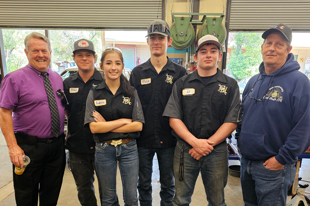 Columbia College ROP Olympics_April 23 14.png (Pictured left from right: Scott Nanik, superintendent; Troy Dragomanovich; Lacie Warren; Celine Maddox; EJ Schwartz; and Ken Sooter, automotive instructor)