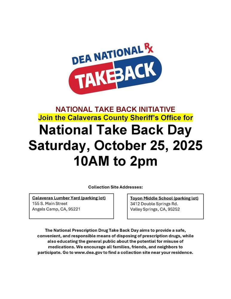 National Take Back Day flyer courtesy of Cal County Sheriff