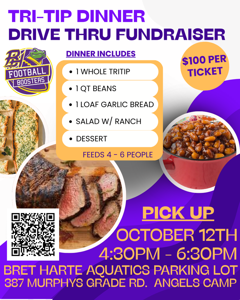 Football Boosters tri-tip dinner fundraiser flyer