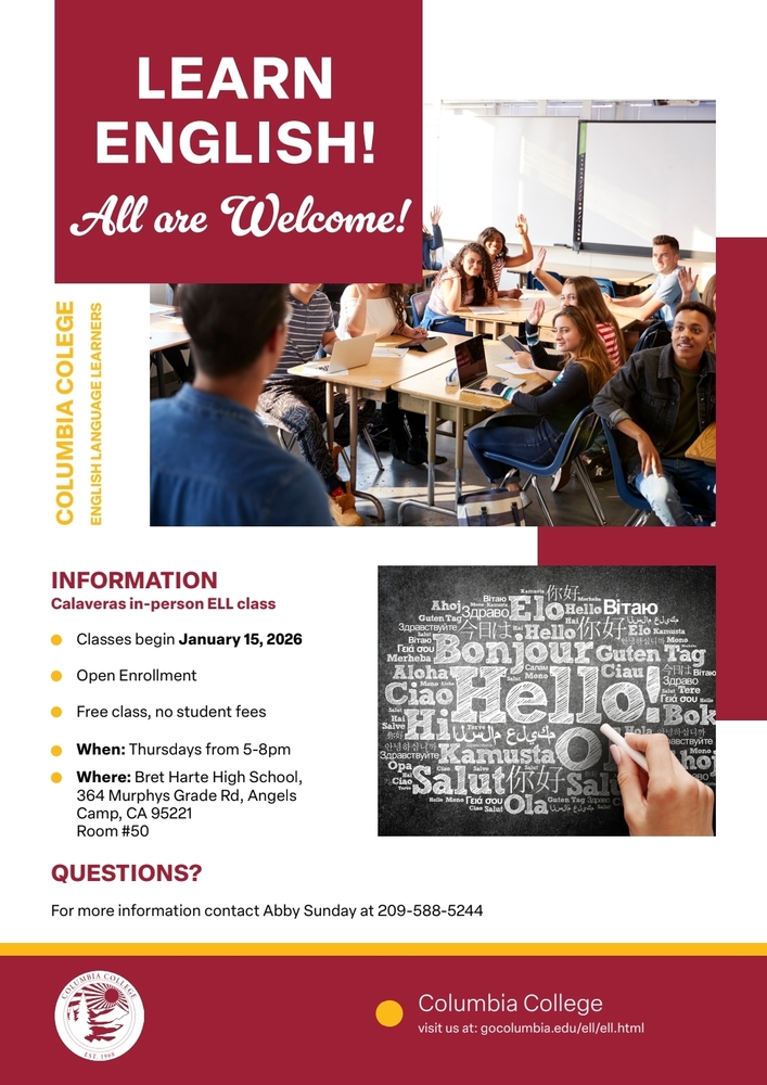 Columbia College's Learn English series flyer
