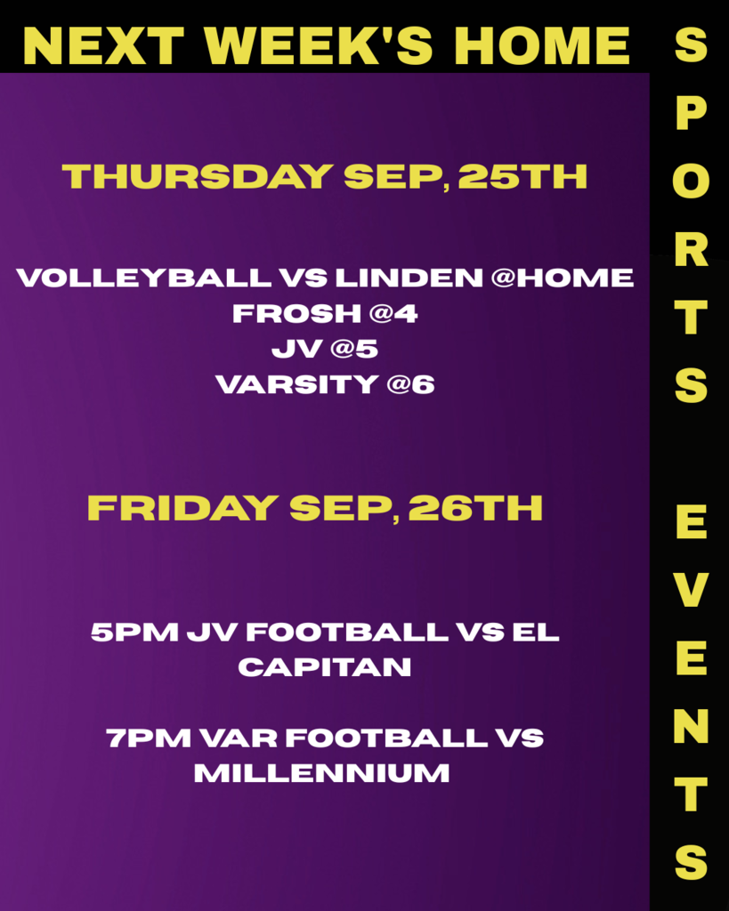 Next week's home sports events promo image courtesy of Leadership