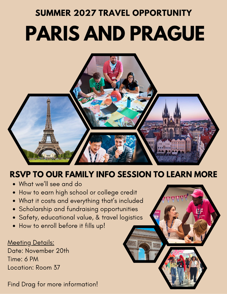 Summer 2027 Paris and Prague travel opportunity flyer